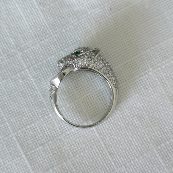 Panther Ring sterling silver cz and emerald eye cat size 7 - Picture 9 of 12